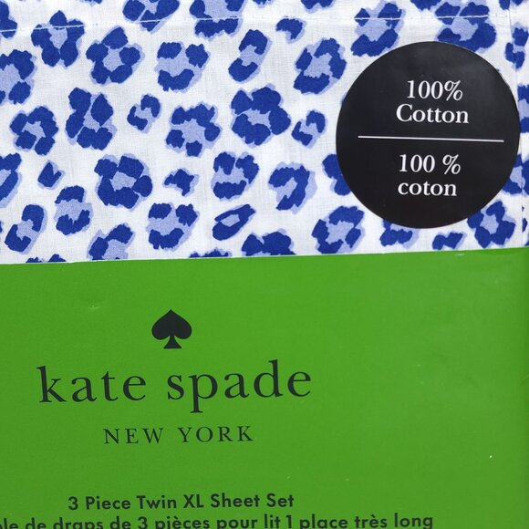 Kate Spade 3 Piece Twin XL Sheet Set Cotton Blue Leopard Print Nighttime - Picture 7 of 10